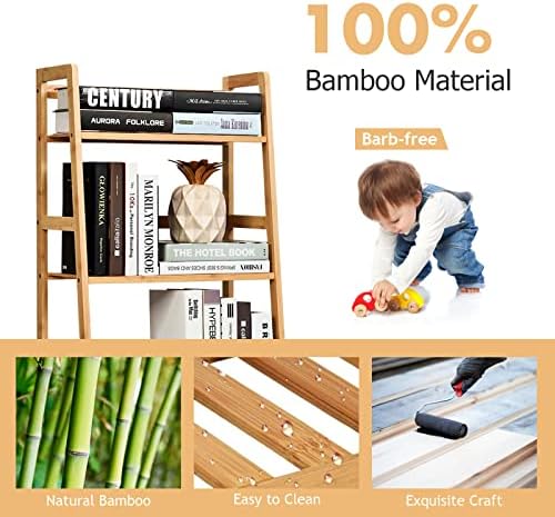 COSTWAY 4-Tier Ladder Shelf, Bamboo Plant Stand Rack