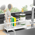 Cisily Sponge Holder for Kitchen Sink, Sink Caddy Organizer with High Brush Holder, Kitchen Countertop Organizers and Storage Essentials, Rustproof 304 Stainless Steel (White, 9.25″)