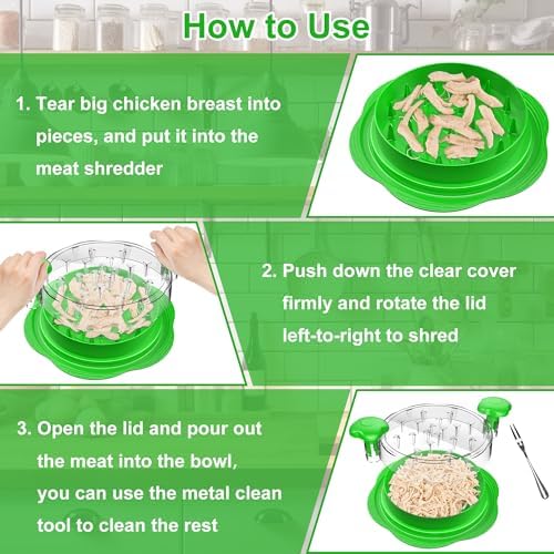 Chicken Shredder Tool Twist Large Meat Shredder with Brush&Fork, Green