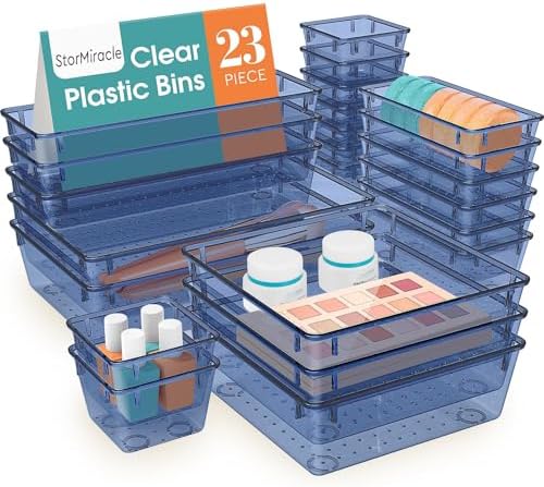 23 PCS Drawer Organizer Set, 5 Size Bathroom and kitchen organizer Trays