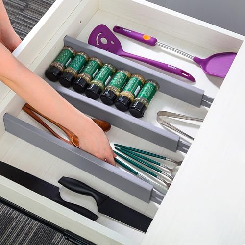 Utoplike Kitchen Drawer Dividers Large, Gray Drawers Organizers Adjustable