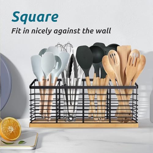 Suli Extra Large Kitchen Utensil Holder, 4 Compartments, Black