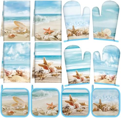 SiliFine 12 Pcs Beach Seashell Kitchen Accessories Set Coastal Style