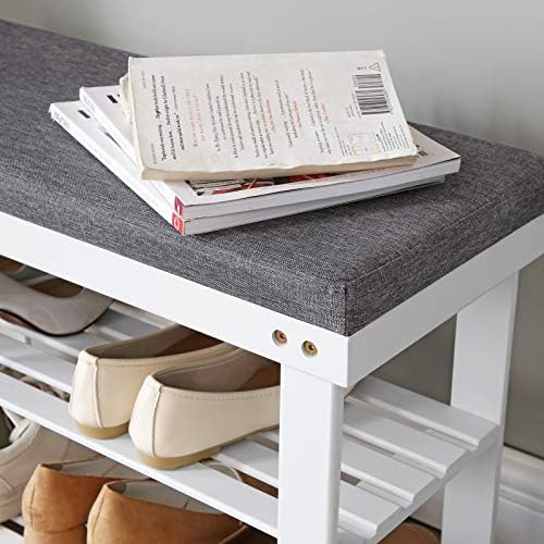 SONGMICS Bamboo Shoe Bench, 3-Tier Shoe Rack, 11.9 x 28.3 x 19.2 Inches