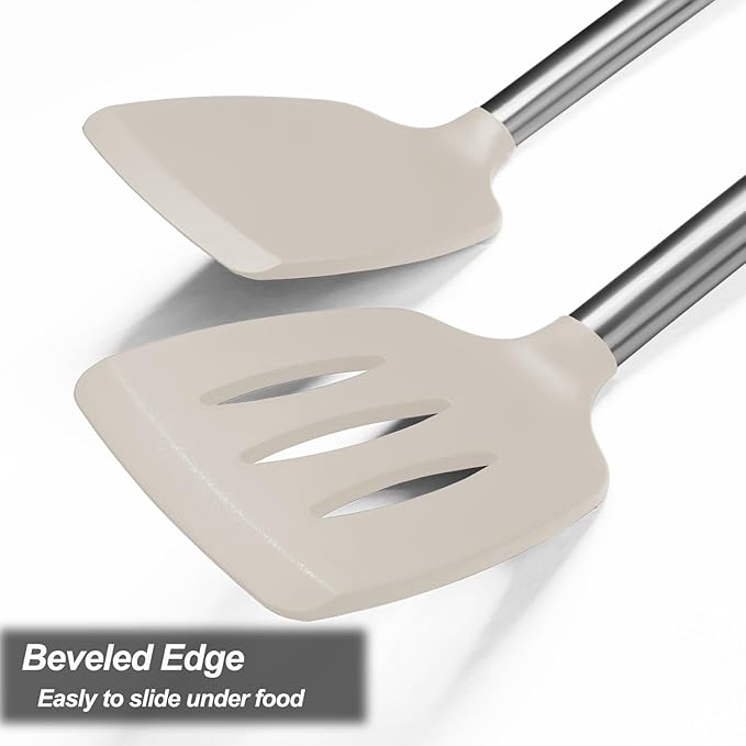 2 Pack Spatulas, Solid & Slotted Silicone Spatula Set, Stainless Steel Handle - Image 7