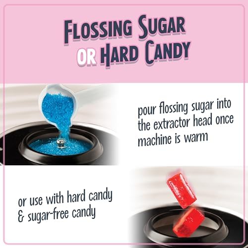 Nostalgia Cotton Candy Machine -Cotton Candy Maker With 2 Reusable Cones, 1 Sugar Scoop - Cotton Candy Machine for Kids Works with Flossing Sugar or Hard Candy for Fun & Convenience-Pink