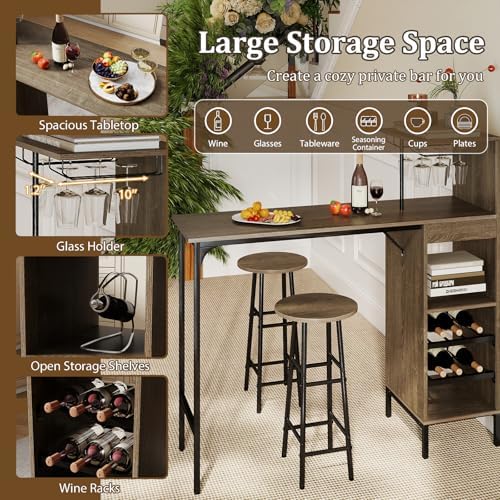 COSTWAY 3 Pieces Bar Table and Chair Set, Industrial Pub Table & Stools