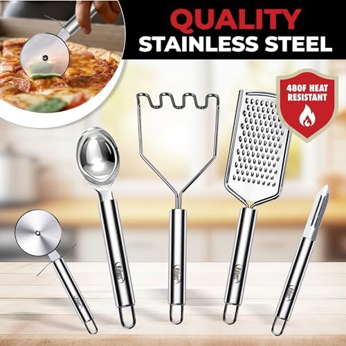 Kaluns 50 PCS Silicone Kitchen Utensils Set Complete Kitchen Set - 800°F Heat Resistant Non-Stick Premium Silicone Cooking Utensils W Wooden Handles - Can Opener, Masher, Turner, Silicone Spatula Set