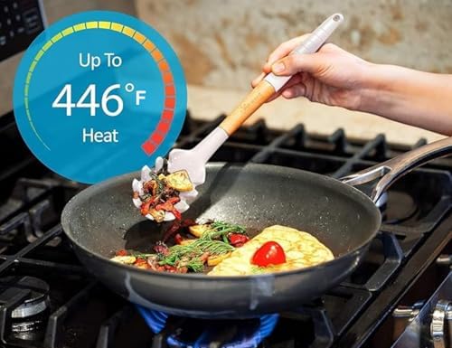 Silicone Cooking Utensils Set 6 Piece – Heat Resistant up to 480°F, BPA Free & Non-Scratch Kitchen Tools with Natural Wood Handles, White