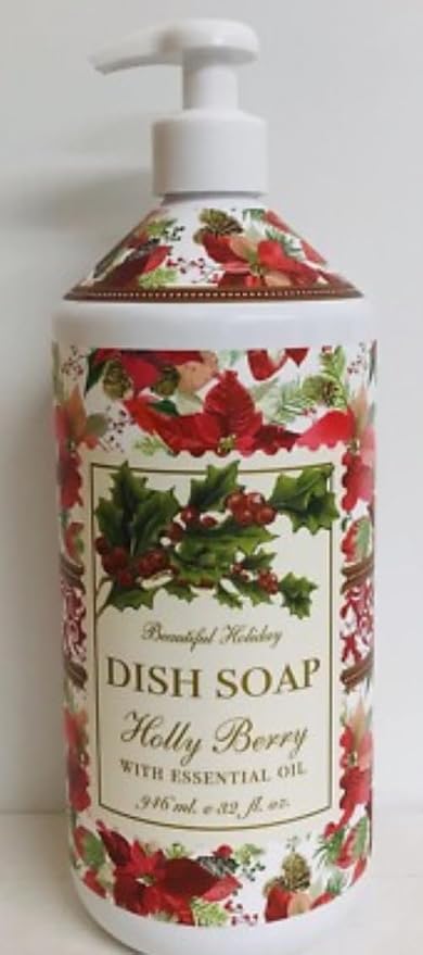 Holiday Holly Berry Liquid Dish Soap – 32 fl oz, Powerful Grease-Fighting Formula with Fresh Fruity Scent and Gentle Hand Care