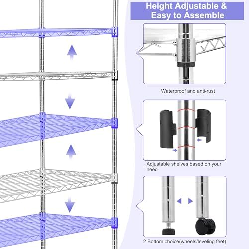 Whitmor 4 Tier Storage Shelves, Heavy Duty with Wheels, Adjustable Steel Organizer Wire Rack, 200 lbs Capacity per Shelf, Max 800 lbs Total for Garage, Kitchen, Plant, 36" L x 14" W x 54" H, Chrome