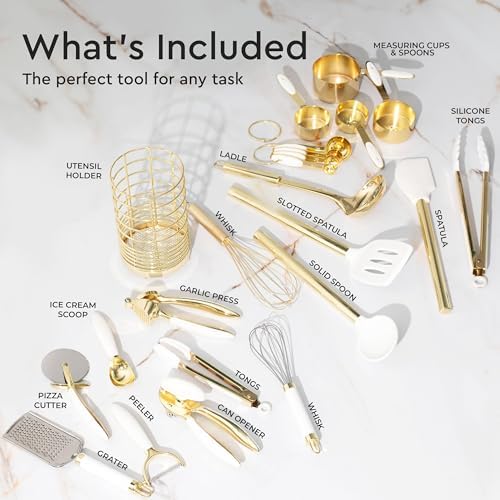 Styled Settings White and Gold Kitchen Utensils Set, 23-Piece