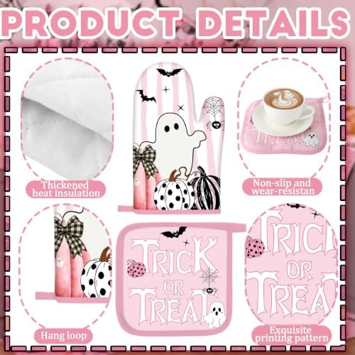 Fanfanwin 10 Pcs Halloween Kitchen Decor Pink Ghost Kitchen Rugs Set
