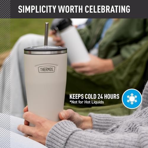 THERMOS ICON SERIES, Stainless Steel Cold Tumbler with Lid and Straw - 24 Ounce, Matte Stainless Steel - Vacuum Insulated Tumbler