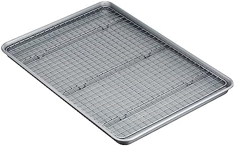 Amazon Basics Ceramic Nonstick Baking Sheet & Cooling Rack Set, Dishwasher Safe, Oven Safe, Half Sheet Size, Gray, 1-Pack