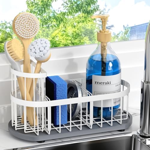 Sink Caddy with Stone Drying Mat, Sponge Holder & High Brush Holder