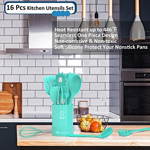 Silicone Kitchen Utensils Set, 16-Piece Silicone Cooking Utensils by Deedro