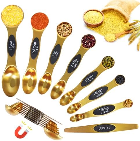 18-Pc Magnetic Measuring Cups and Spoons Set, with Lid, Golden