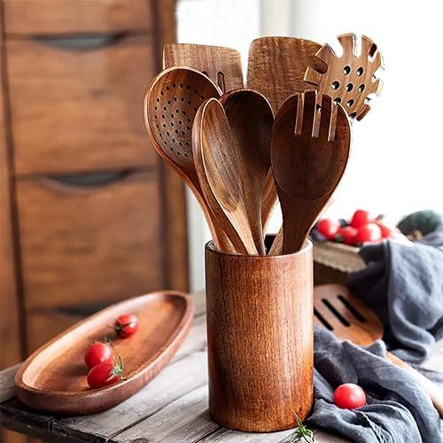 Wooden Spoons for Cooking,10 Pack Wooden Utensils for Cooking Wooden Cooking Utensils Wooden Kitchen Utensils Set Natural Teak Wooden Spatulas for Cooking