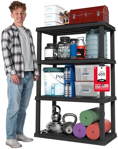 IRIS USA Plastic Storage Shelves |Made in USA| 56"H x 36"W x 18"D - Black