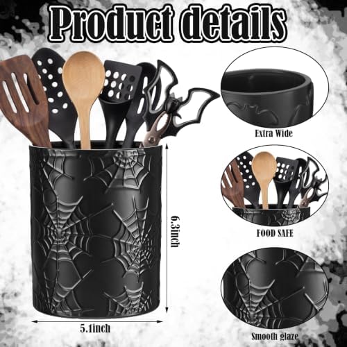 Yungyan Ceramic Spiderweb Utensil Holder for Kitchen, Gothic Accessories