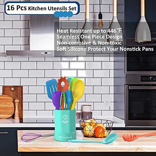 Silicone Kitchen Utensils Set, 16-Piece Silicone Cooking Utensils by Deedro