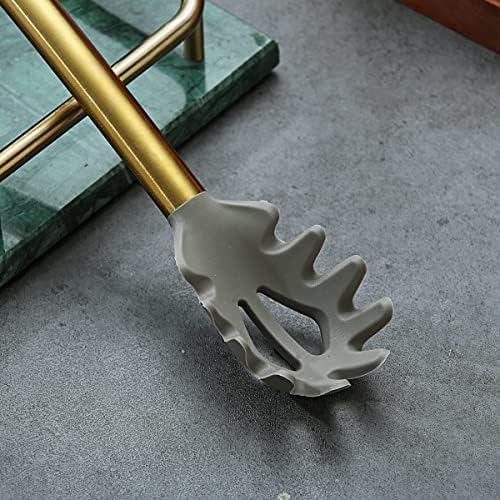 Gold Spaghetti Spoon, Berglander Non-stick Silicone Pasta Server With Titanium Gold Plating Handle, Spaghetti Server For Cooking, Pasta Fork, Noddle Fork, Dishwasher Safe, Easy to Clean