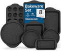 BAKKEN 8-Piece Kitchen Oven Baking Pans Set - Deluxe Nonstick Gray Marble Coating, Professional Grade Carbon Steel Bakeware with Silicone Handles - Oven, Dishwasher, and Freezer Safe