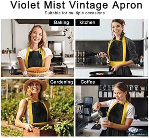 Violet Mist Cute Lovely Retro Aprons for Women Girls Lady Sexy Vintage Aprons Black Yellow Vintage 50s Apron Halloween Christmas Apron Cooking Kitchen Ruffle Apron for Housewife Waitress Mother's Gift