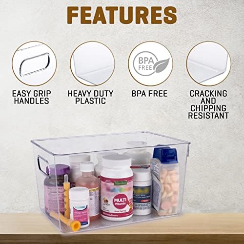 Clear Plastic Storage Bins, Pantry Organizers and Storage Containers Fridge Organizer Bins Kitchen Cabinet Organizer for Organizing Home, Bathroom, Freezer, Refrigerator. (10 x 7.3 x 5)