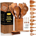 Mooues Wooden Kitchen Utensil Set, 15 Piece Natural Teak with Spoon Rest