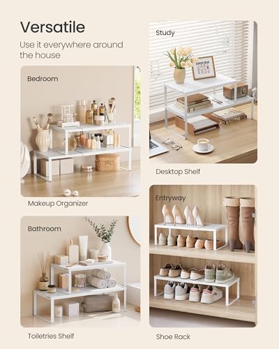 SONGMICS Spice Rack, Expandable Kitchen Countertop Shelf, Steel, Set of 3