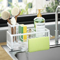 HapiRm Sponge Holder for Kitchen Sink - Self-draining Sink Caddy with Brush and Dishcloth Holders, Stainless Steel Kitchen Organizer for Countertop - White