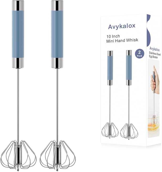 2 Pack Semi Automatic Whisk, Stainless Steel Mini Hand Push Whisks by Unknown