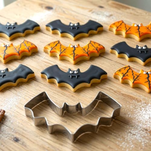 Halloween Cookie Cutters Set 7Pcs Large - Bat Pumpkin Magic Hat Cat Cookie Cutter, Sturdy Easy to Clean & Demold Pancake Dough Molds for Halloween Baking