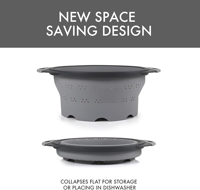 Dexas 10" Collapsible Silicone Colander in Cool Grey, Kitchen Strainer - Image 6