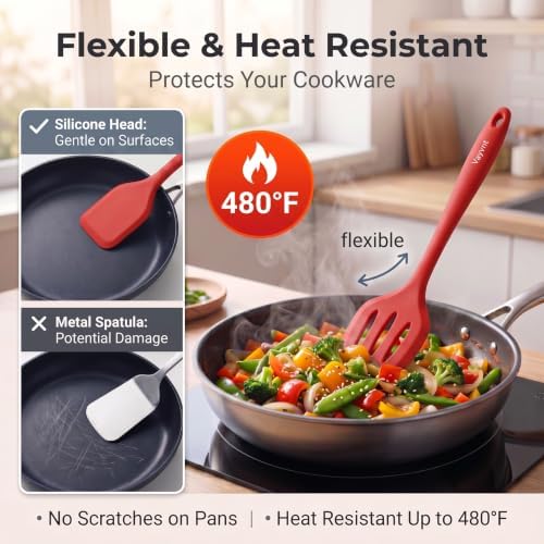 Vayvnt Cooking Utensils Set Silicone, 10PC Kitchen Utensil for Cooking, Red