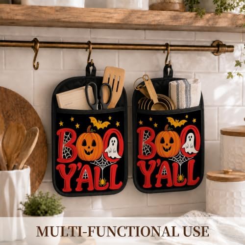 Boo Y'all Halloween Pot Holders for Kitchen 2 Pack Set