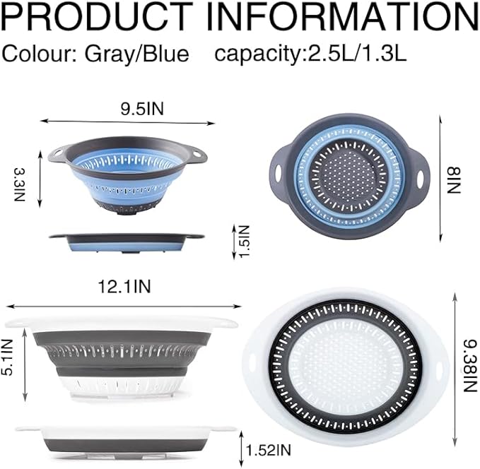 Collapsible Colander Set, Square Round Triangles Silicone Kitchen Strainer - Image 2