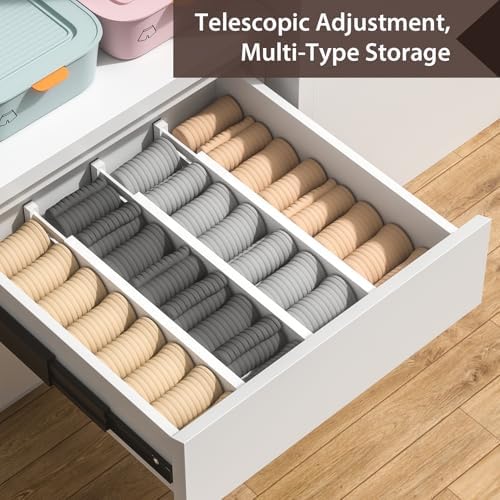 4 Pack Bamboo Drawer Dividers 17-22" Adjustable Kitchen Organizer, White