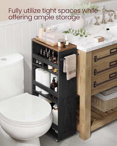 VASAGLE 4-Tier Slide-Out Storage Cart, Slim Kitchen Cart with Wheels