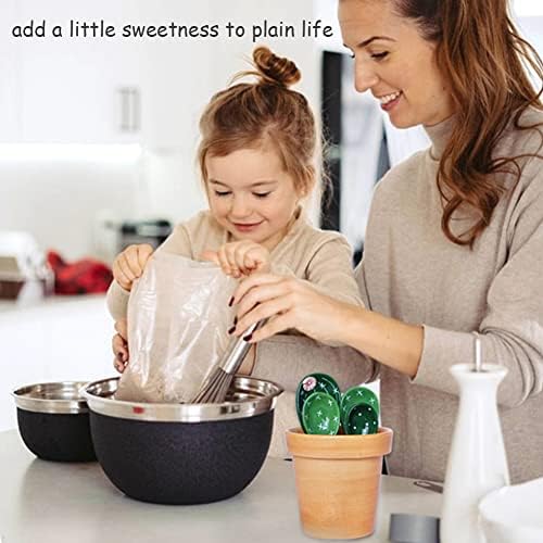 Cactus Measuring Spoons Set in Pot Ceramic Cute Measuring Cups and Spoons Unique Baking Gifts for Dry Wet Ingredients Dishwasher Safe 1 Tbsp 1 TSP 1/2 TSP 1/4 TSP 1 Cup Green