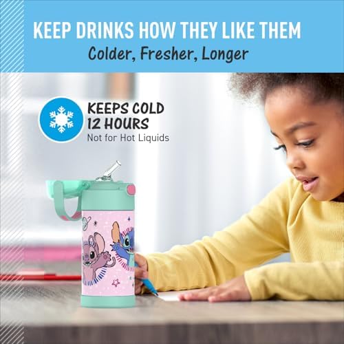 THERMOS FUNTAINER Water Bottle with Straw, Stitch, 12 Ounces (Pack of 6)