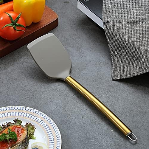 Berglander Non-stick Silicone Solid Turner, Titanium Gold Plating handle, Barbecue Spatula for Cooking, Dishwasher Safe, Easy to Clean