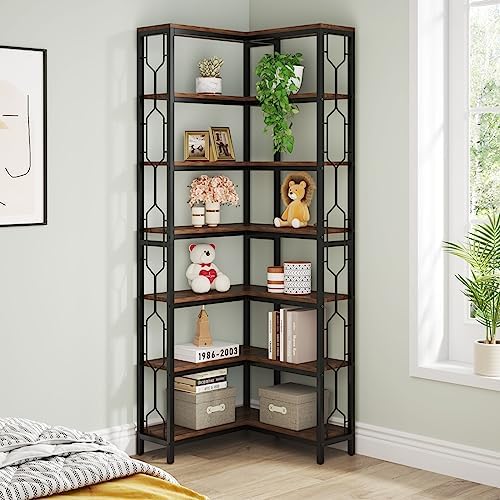 Tribesigns Corner Shelf, 7-Tier Industrial Corner Bookshelf and Bookcase