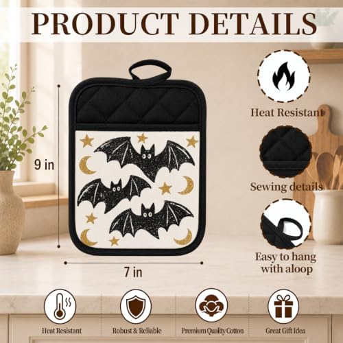 Halloween Bat Pot Holders for Kitchen 2 Pack Set