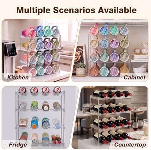 Large Compartment Water Bottle Organizer, Stackable Water Bottle Holder for Stanley 40 oz Tumbler, Clear Tumbler Organizer for Cabinet, Kitchen Pantry or Countertop, 3 Pack (4 Pack)