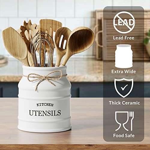 Barnyard Designs Ceramic Kitchen Utensil Holder Countertop 6.75″ (White)