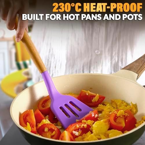 12 Pcs Purple Kitchen Accessories with Holder for Nonstick Cookware