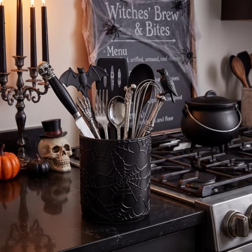 Yungyan Ceramic Spiderweb Utensil Holder for Kitchen, Gothic Accessories